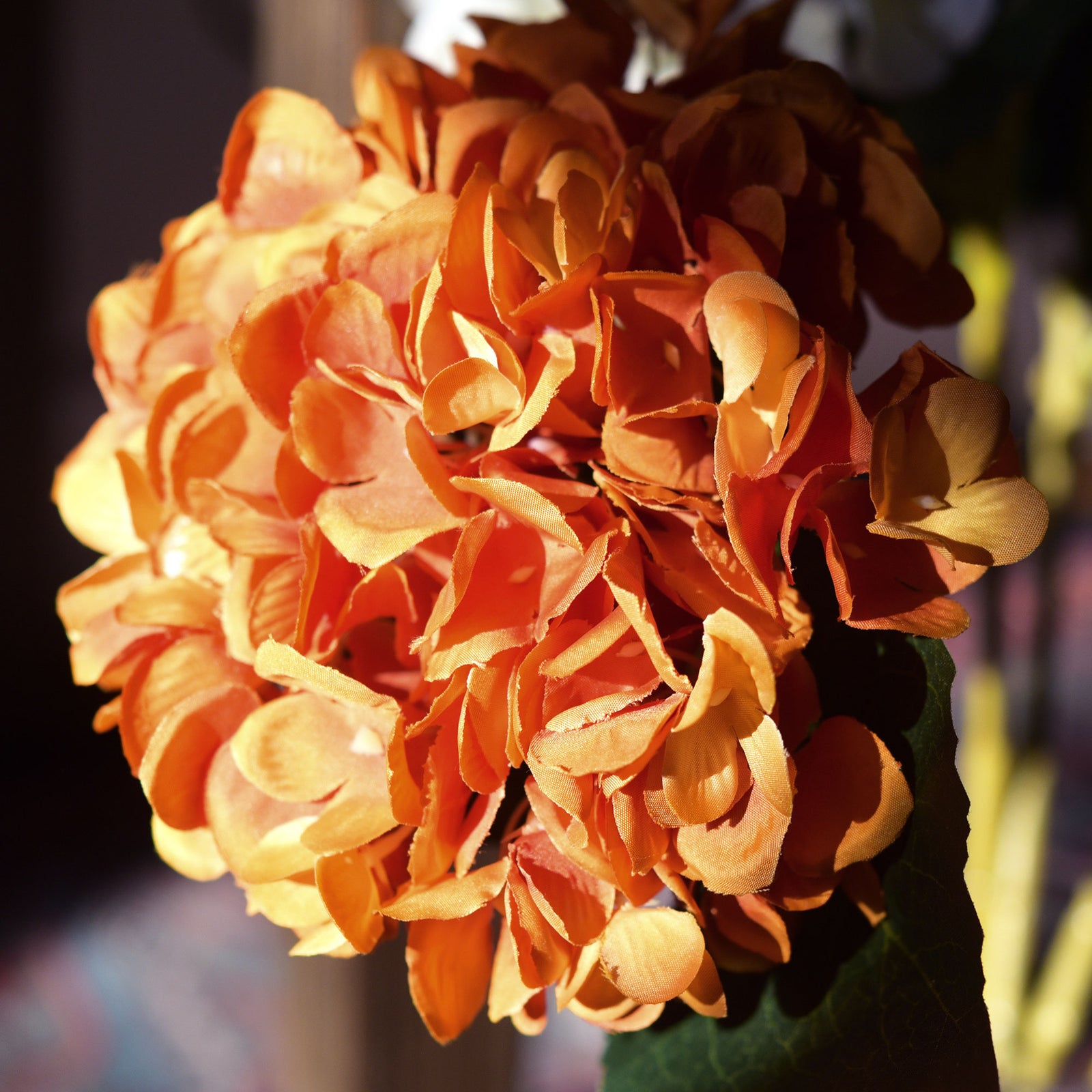 5 Stems Orange Artificial Silk Hydrangea Flowers