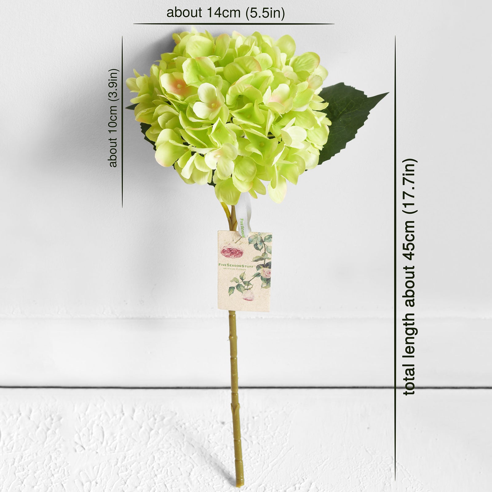 5 Stems Spring Green Artificial Silk Hydrangea Flowers