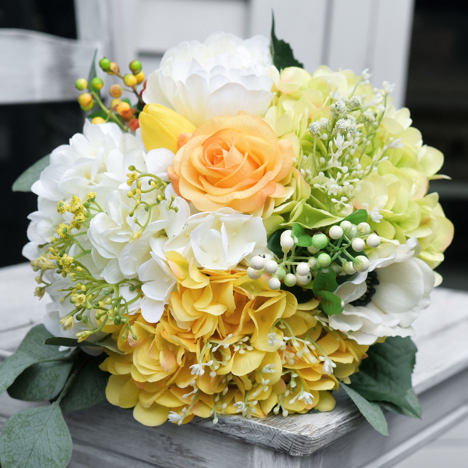 5 Stems White Artificial Silk Hydrangea Flowers