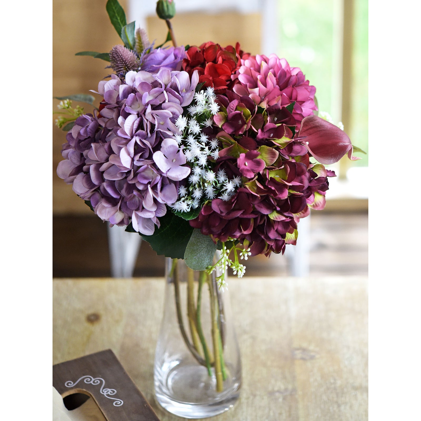 5 Stems Purple Artificial Silk Hydrangea Flowers