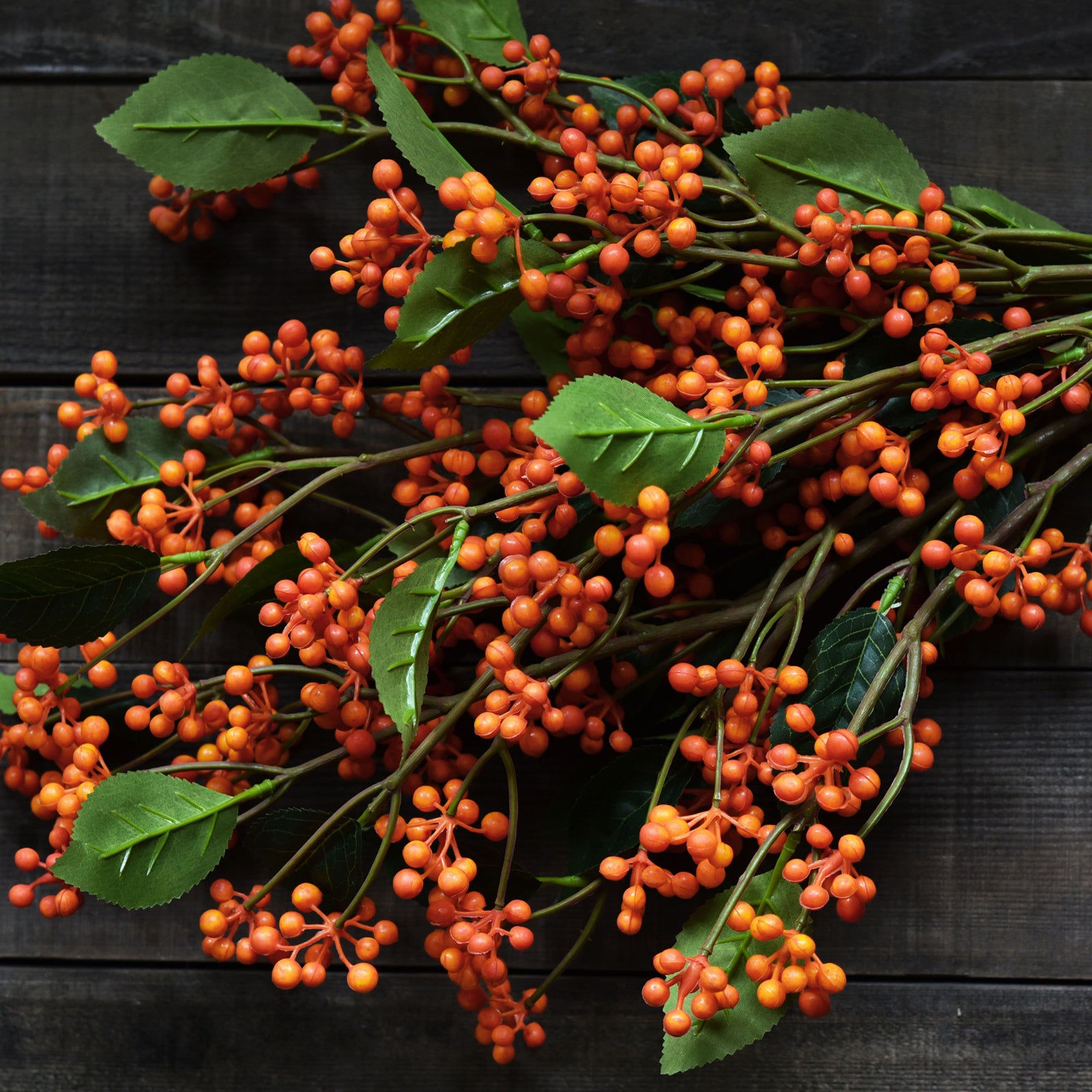 FiveSeasonStuff Artificial Fruit Orange Holly Berries Decoration for Vases, Bouquets and Floral Arrangements, 6 Berry Stems