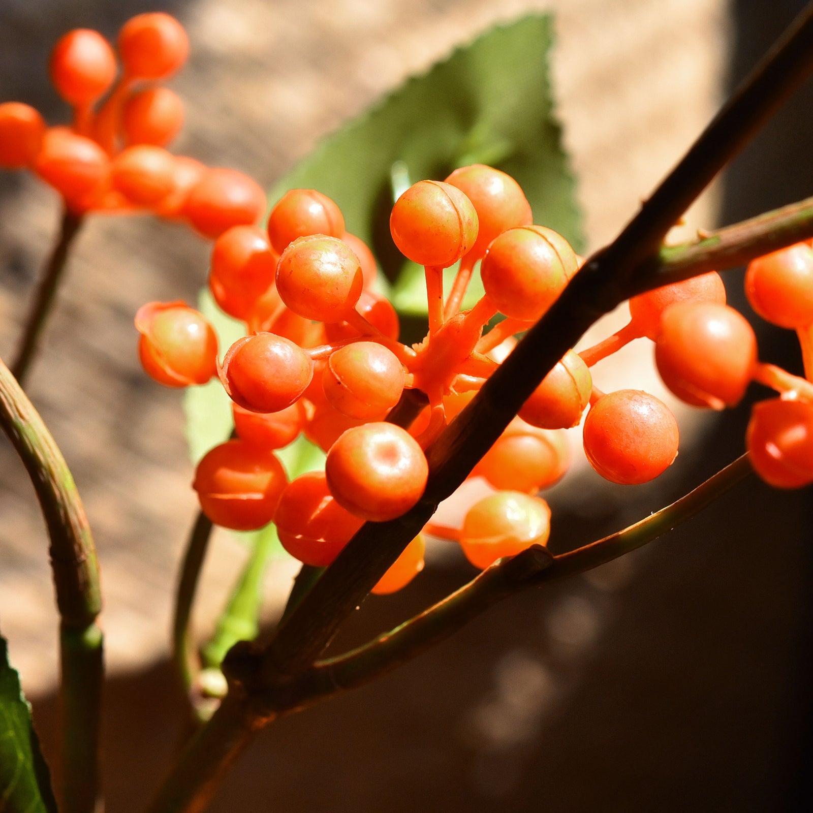 FiveSeasonStuff Artificial Fruit Orange Holly Berries Decoration for Vases, Bouquets and Floral Arrangements, 6 Berry Stems