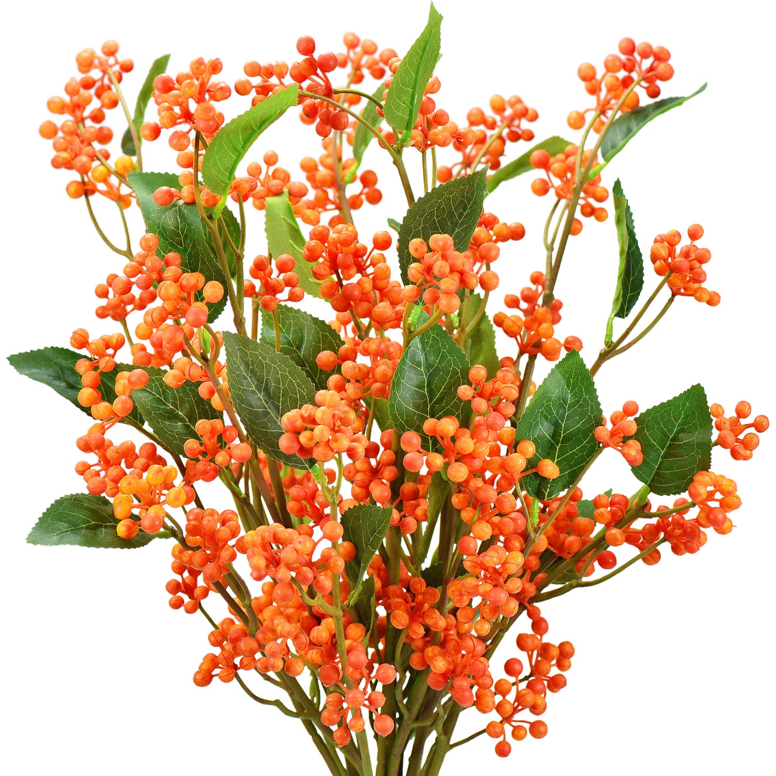 FiveSeasonStuff Artificial Fruit Orange Holly Berries Decoration for Vases, Bouquets and Floral Arrangements, 6 Berry Stems