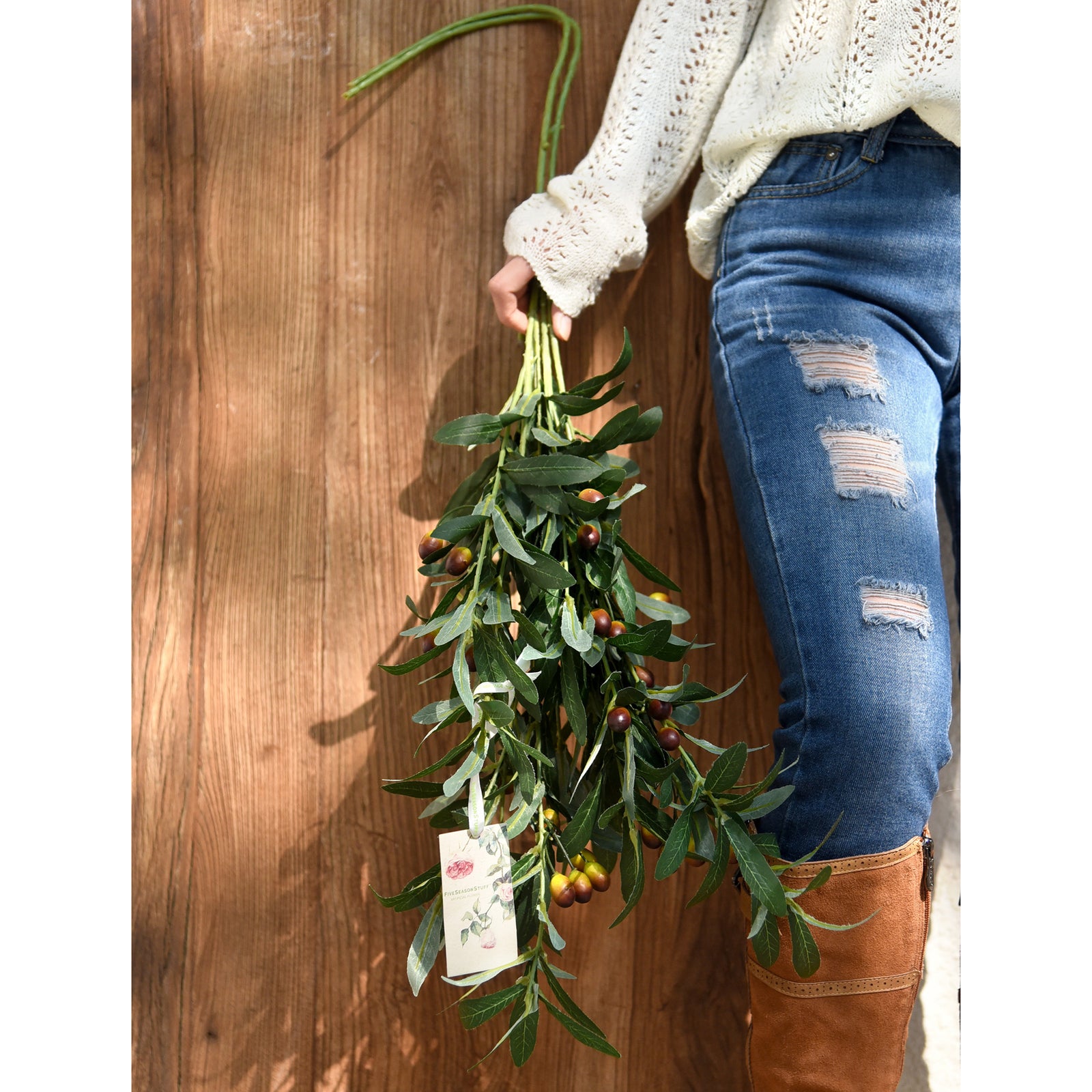 2 Stems Premium Quality Artificial Olive Leaves and Branches Greenery Floral Arrangement Decoration 31 inches (78cm)