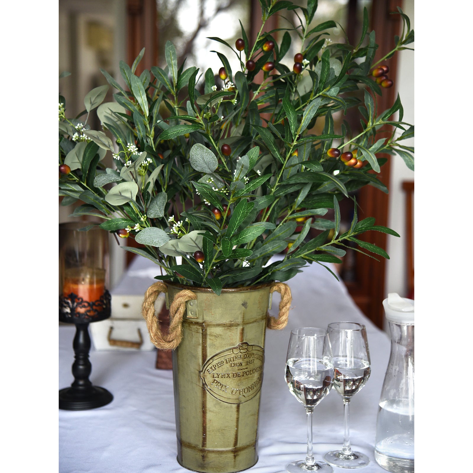 2 Stems Premium Quality Artificial Olive Leaves and Branches Greenery Floral Arrangement Decoration 31 inches (78cm)