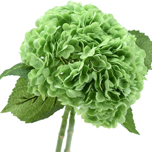 FiveSeasonStuff 2 Stems Real Touch Petals and Leaves Artificial Hydrangea Flowers Long Stem Floral Arrangement | for Wedding Bridal Party Home Décor DIY Floral Decoration (Green)