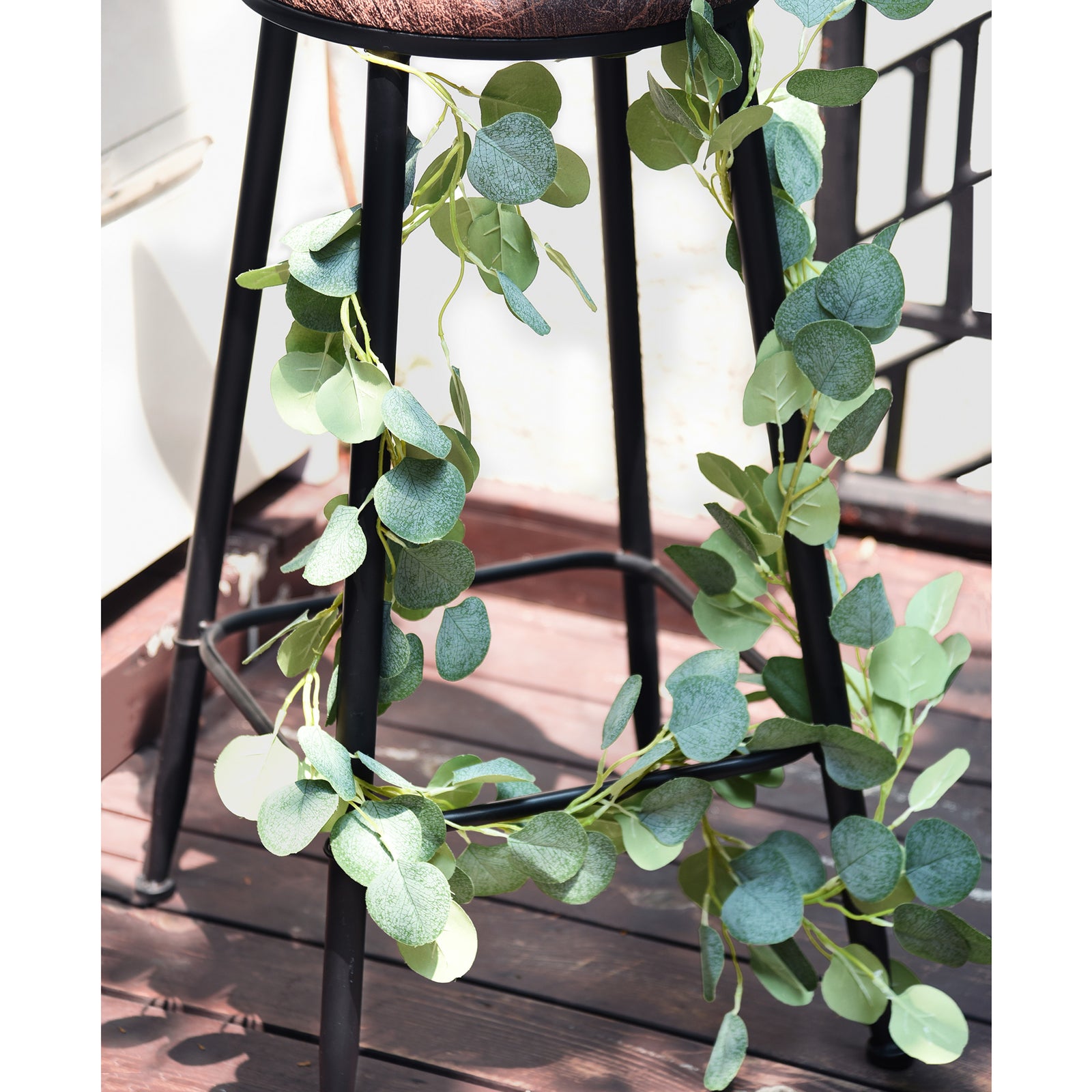 FiveSeasonStuff 2pcs Realistic Looking Artificial Silver Dollar Eucalyptus Foliage Garland Home Decor Wall Hanging (2 x 6.6 ft (2 Metres))