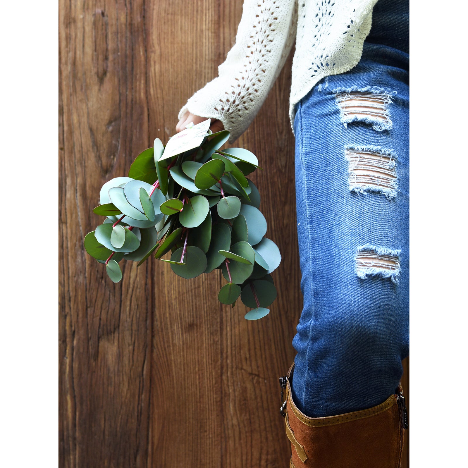 FiveSeasonStuff 4 Pcs Artificial Real Touch Realistic Eucalyptus Leaves Decoration Home Décor (Silver Dollar Eucalyptus 4 Stems)