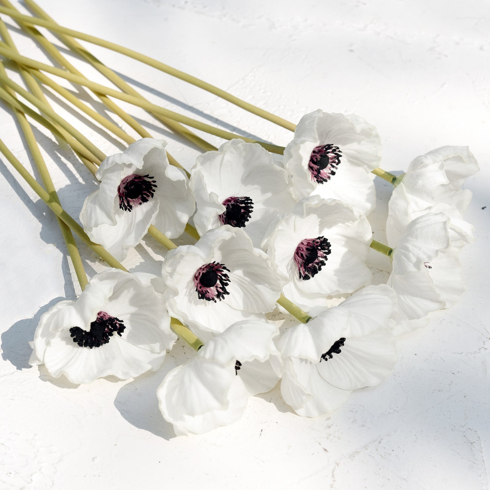 FiveSeasonStuff White Real Touch Artificial Poppy Flowers Remembrance Day Decorations 10 Stems 12.6'' (32cm)