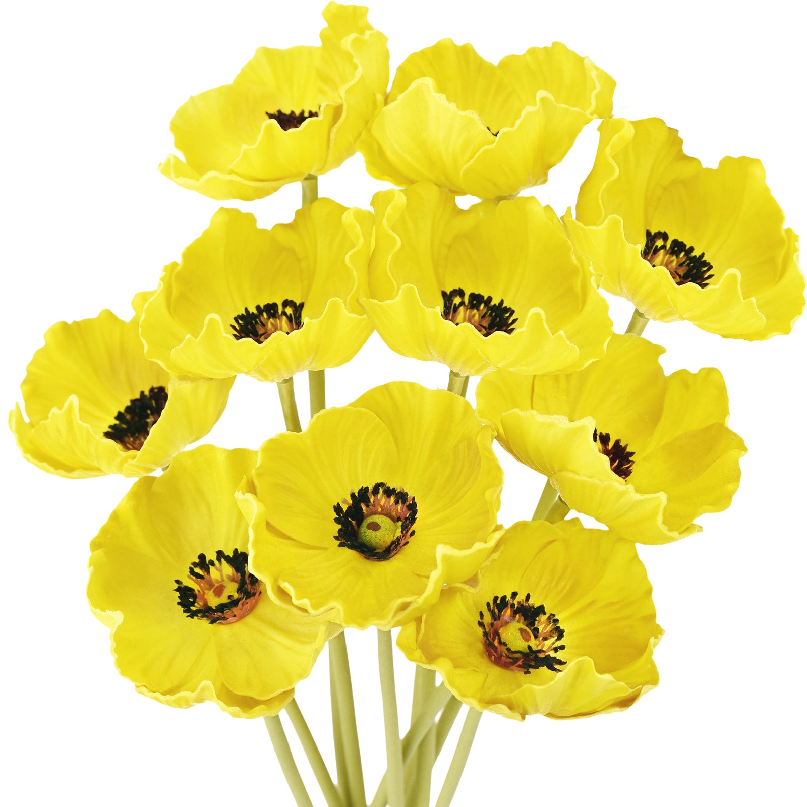 FiveSeasonStuff Yellow Real Touch Artificial Poppy Flowers Home Decoration Remembrance Day 10 Stems 12.6'' (32cm)