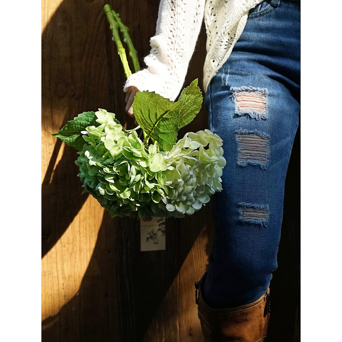 FiveSeasonStuff 2 Stems Real Touch Petals and Leaves Artificial Hydrangea Flowers Long Stem Floral Arrangement | for Wedding Bridal Party Home Décor DIY Floral Decoration (Green | Pale Green)