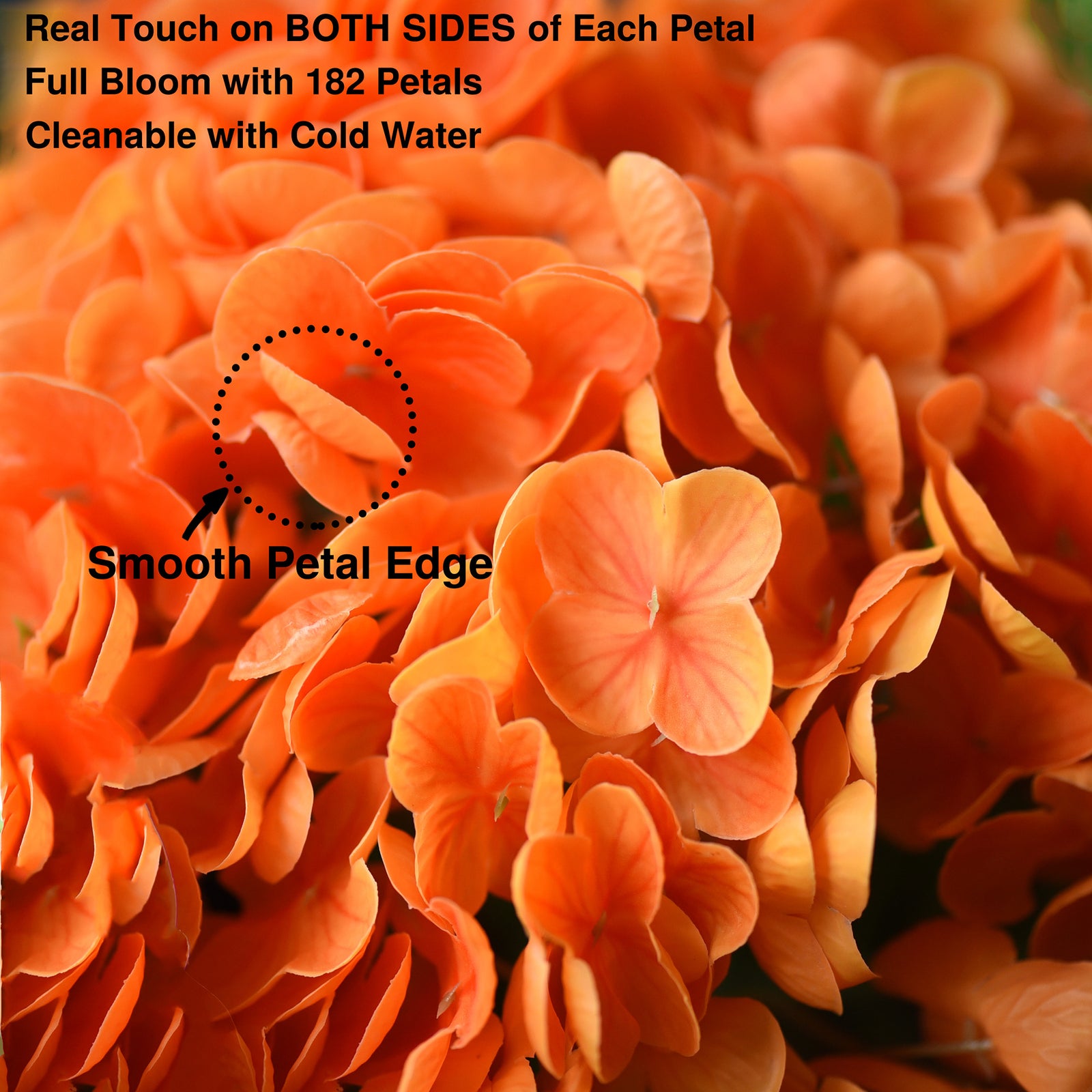 FiveSeasonStuff 2 Stems Real Touch Petals and Leaves Artificial Hydrangea Flowers Long Stem Floral Arrangement | for Wedding Bridal Party Home Décor DIY Floral Decoration (Orange)