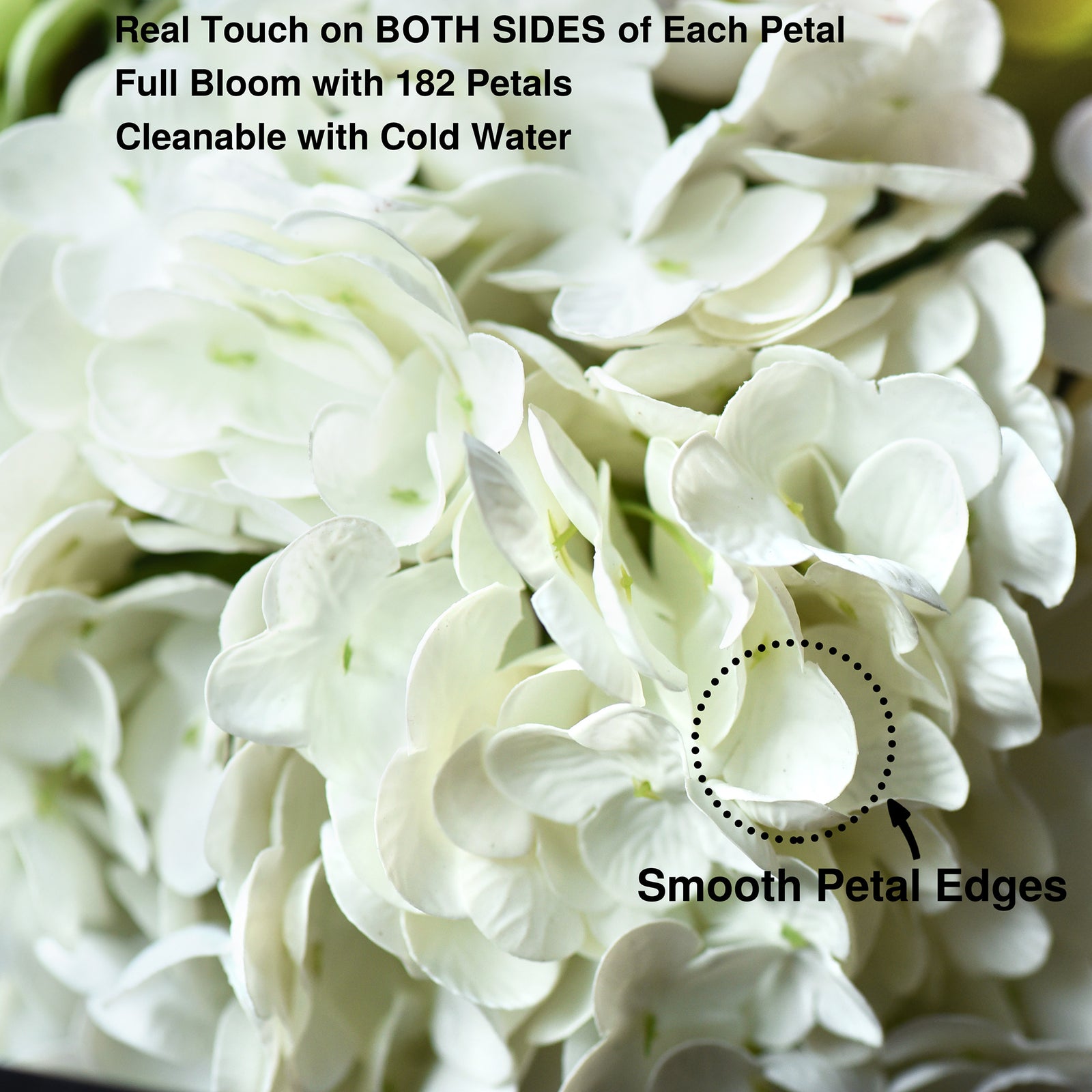 FiveSeasonStuff 2 Stems Real Touch Petals and Leaves Artificial Hydrangea Flowers Long Stem Floral Arrangement | for Wedding Bridal Party Home Décor DIY Floral Decoration (White)