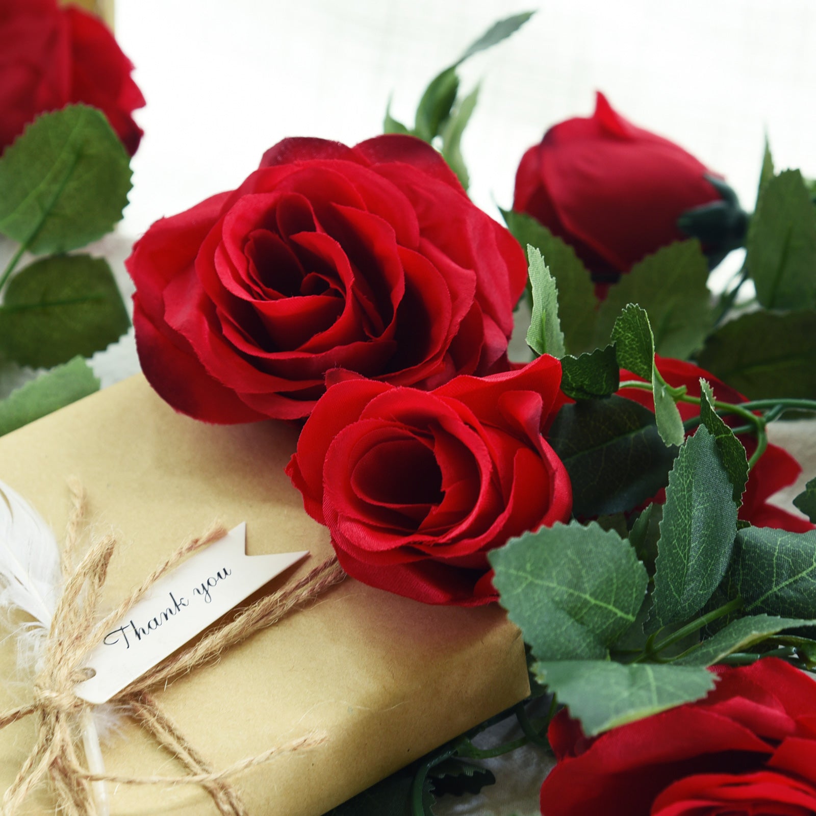 2 Pcs Red Artificial Silk Rose Garland Vine Plant Flower Leaves