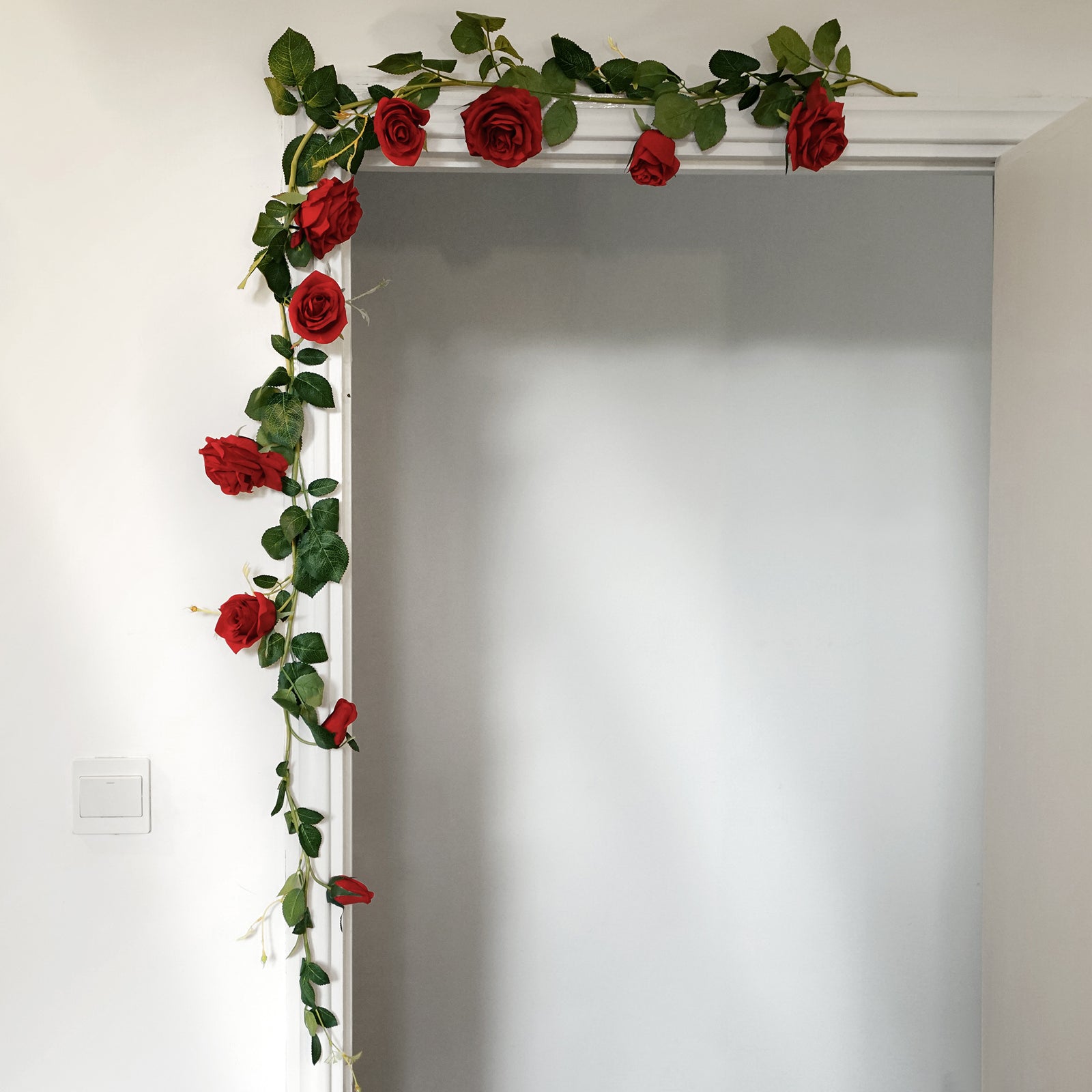 FiveSeasonStuff 2 Pcs Bendable Flower Garland Artificial Silk Rose Vine Leaves Hanging Face Flowers for Wall Decoration, Wreaths (Red)