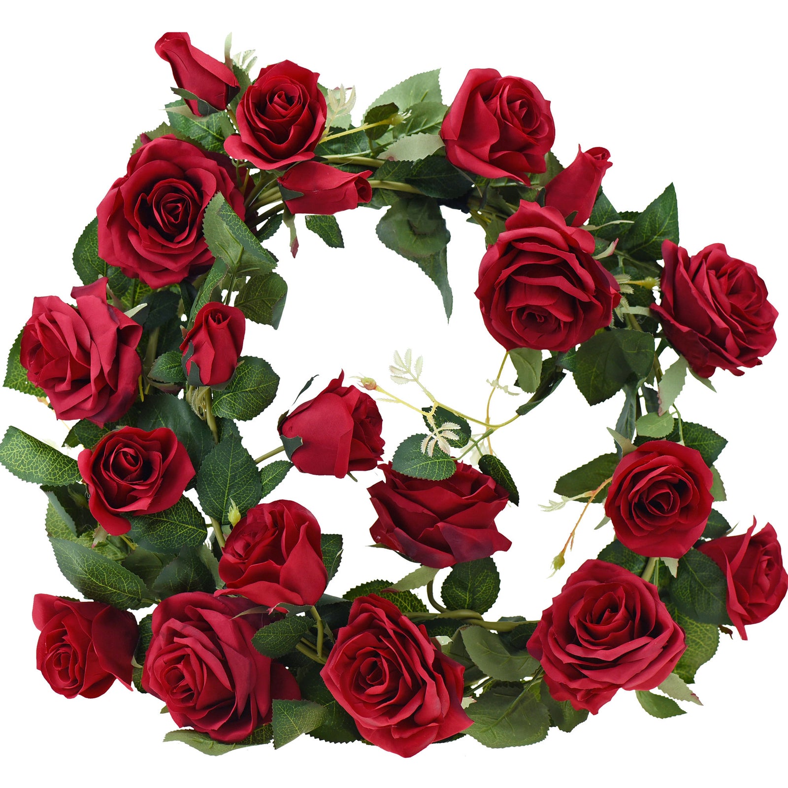 FiveSeasonStuff 2 Pcs Bendable Flower Garland Artificial Silk Rose Vine Leaves Hanging Face Flowers for Wall Decoration, Wreaths (Red)