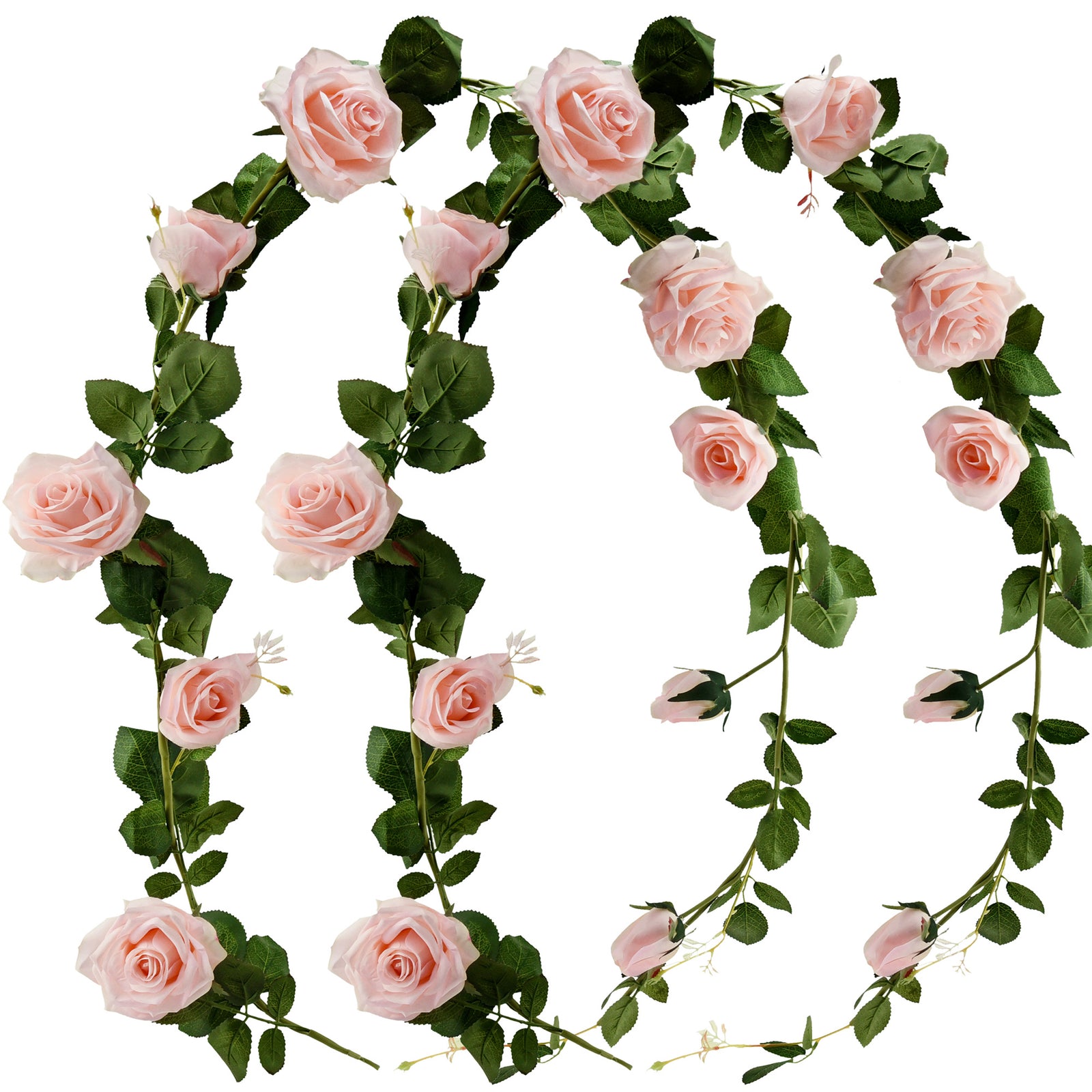 FiveSeasonStuff 2 Pcs Bendable Flower Garland Artificial Silk Rose Vine Leaves Hanging Face Flowers for Wall Decoration, Wreaths (Pink)