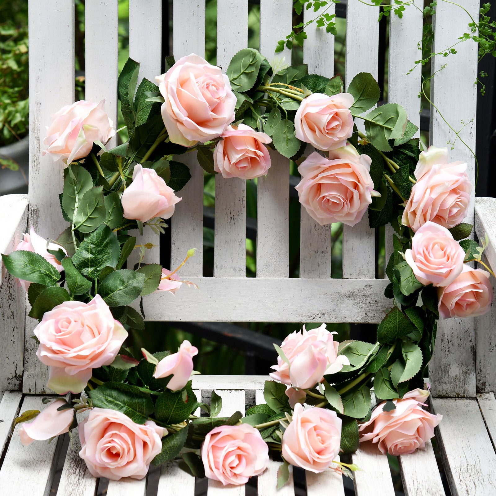 FiveSeasonStuff 2 Pcs Bendable Flower Garland Artificial Silk Rose Vine Leaves Hanging Face Flowers for Wall Decoration, Wreaths (Pink)