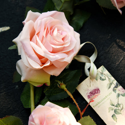 FiveSeasonStuff 2 Pcs Bendable Flower Garland Artificial Silk Rose Vine Leaves Hanging Face Flowers for Wall Decoration, Wreaths (Pink)