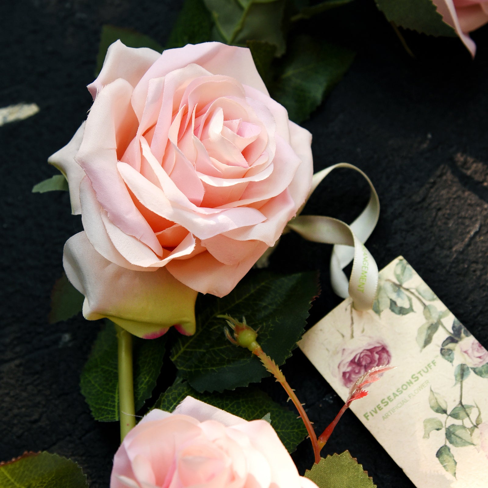 FiveSeasonStuff 2 Pcs Bendable Flower Garland Artificial Silk Rose Vine Leaves Hanging Face Flowers for Wall Decoration, Wreaths (Pink)