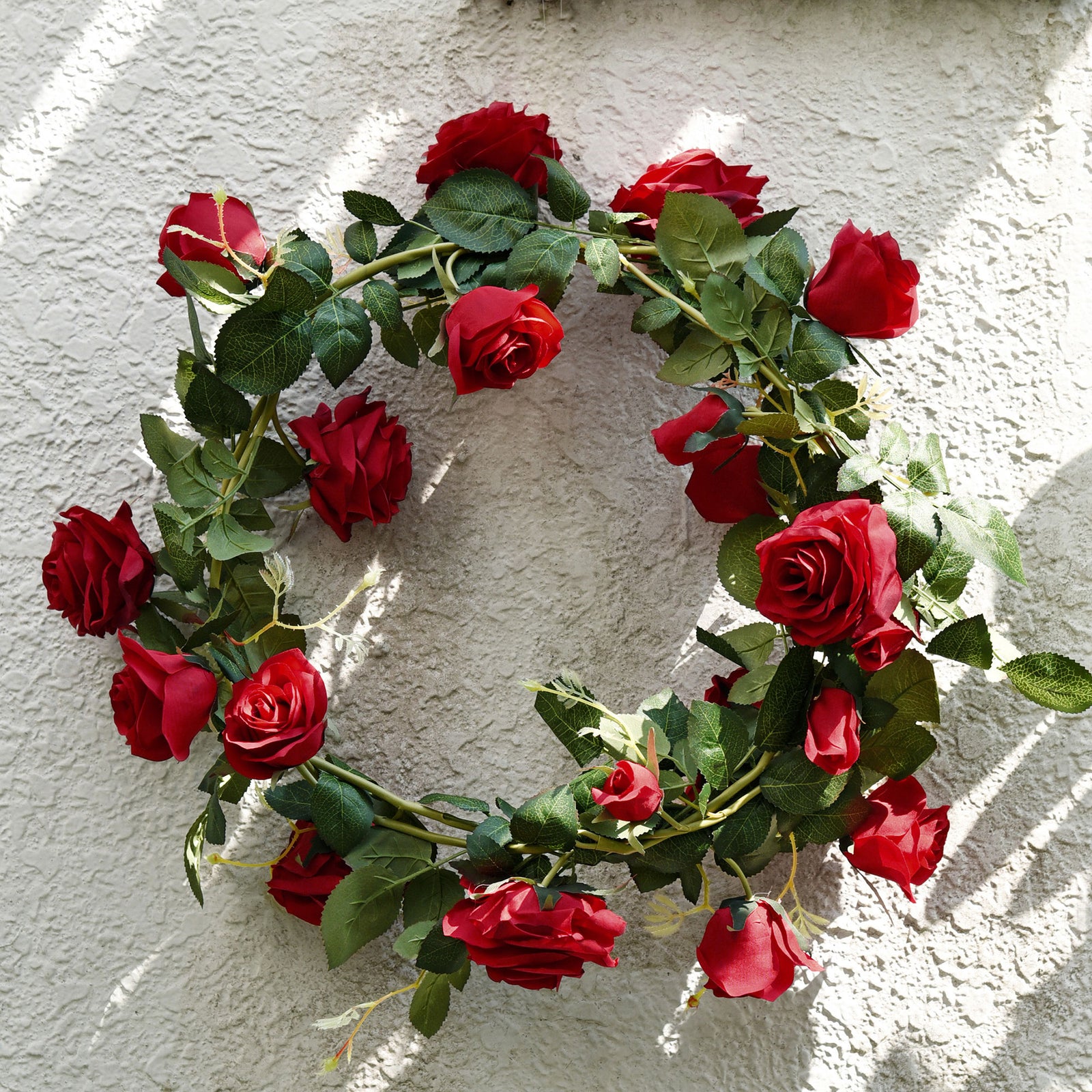FiveSeasonStuff 2 Pcs Bendable Flower Garland Artificial Silk Rose Vine Leaves Hanging Face Flowers for Wall Decoration, Wreaths (Red)