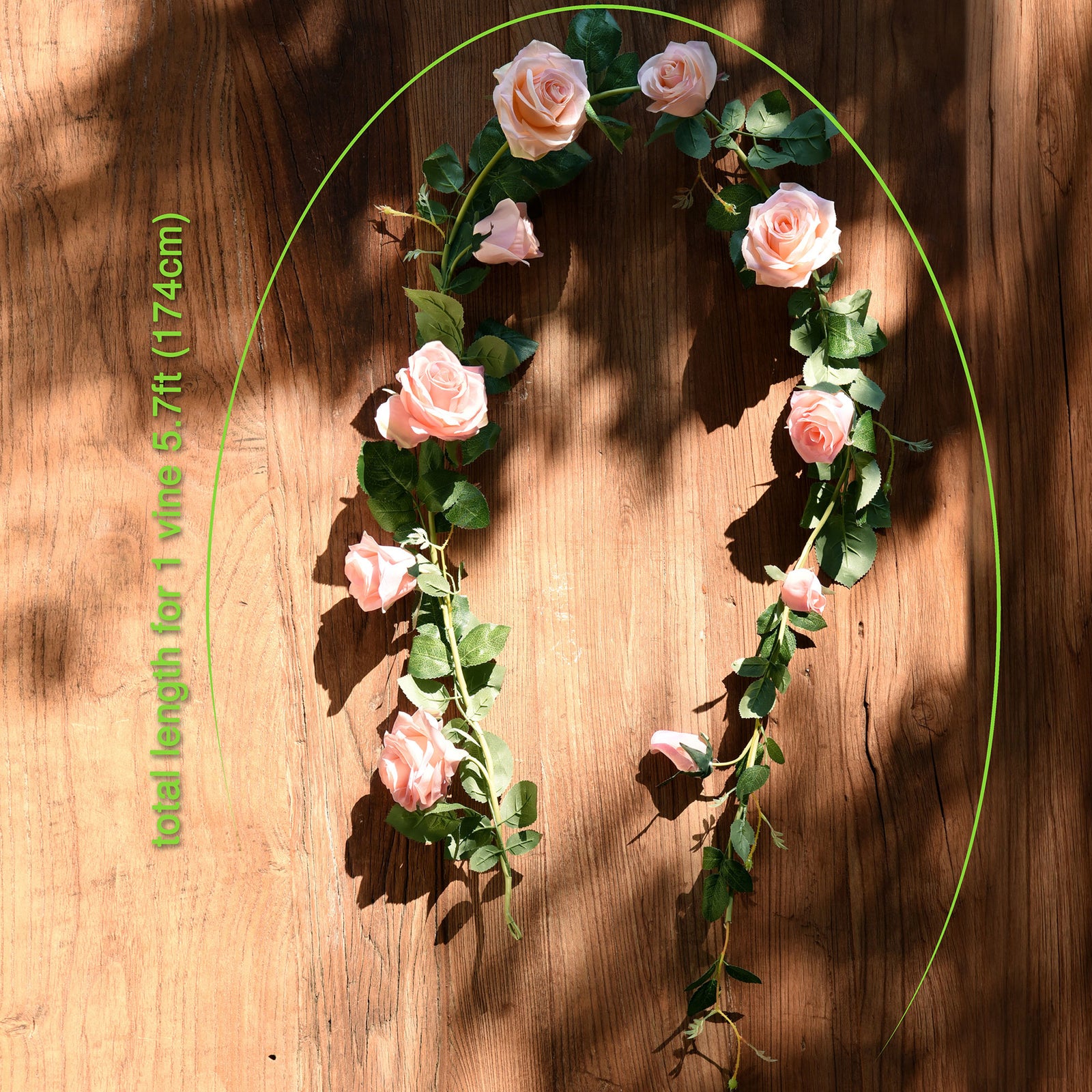 FiveSeasonStuff 2 Pcs Bendable Flower Garland Artificial Silk Rose Vine Leaves Hanging Face Flowers for Wall Decoration, Wreaths (Pink)