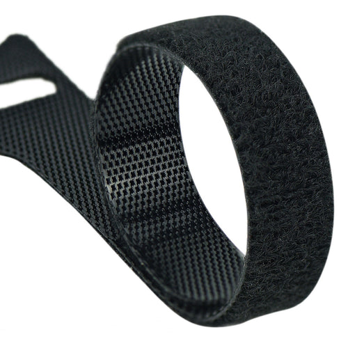 Black reusable nylon hook and loop cable ties shown in product view 2 for cord and wire organization.