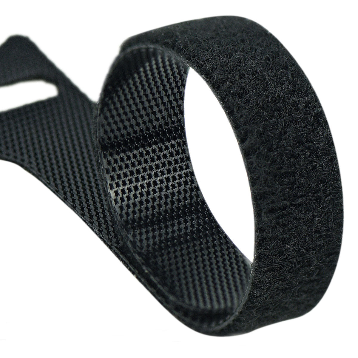 Black reusable nylon hook and loop cable ties shown in product view 2 for cord and wire organization.