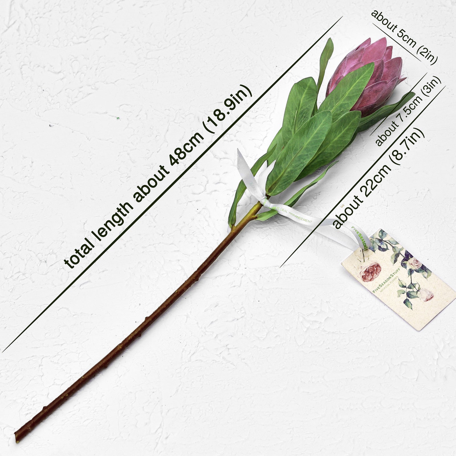 Dusty rose pink protea artificial flowers shown from an additional product angle.