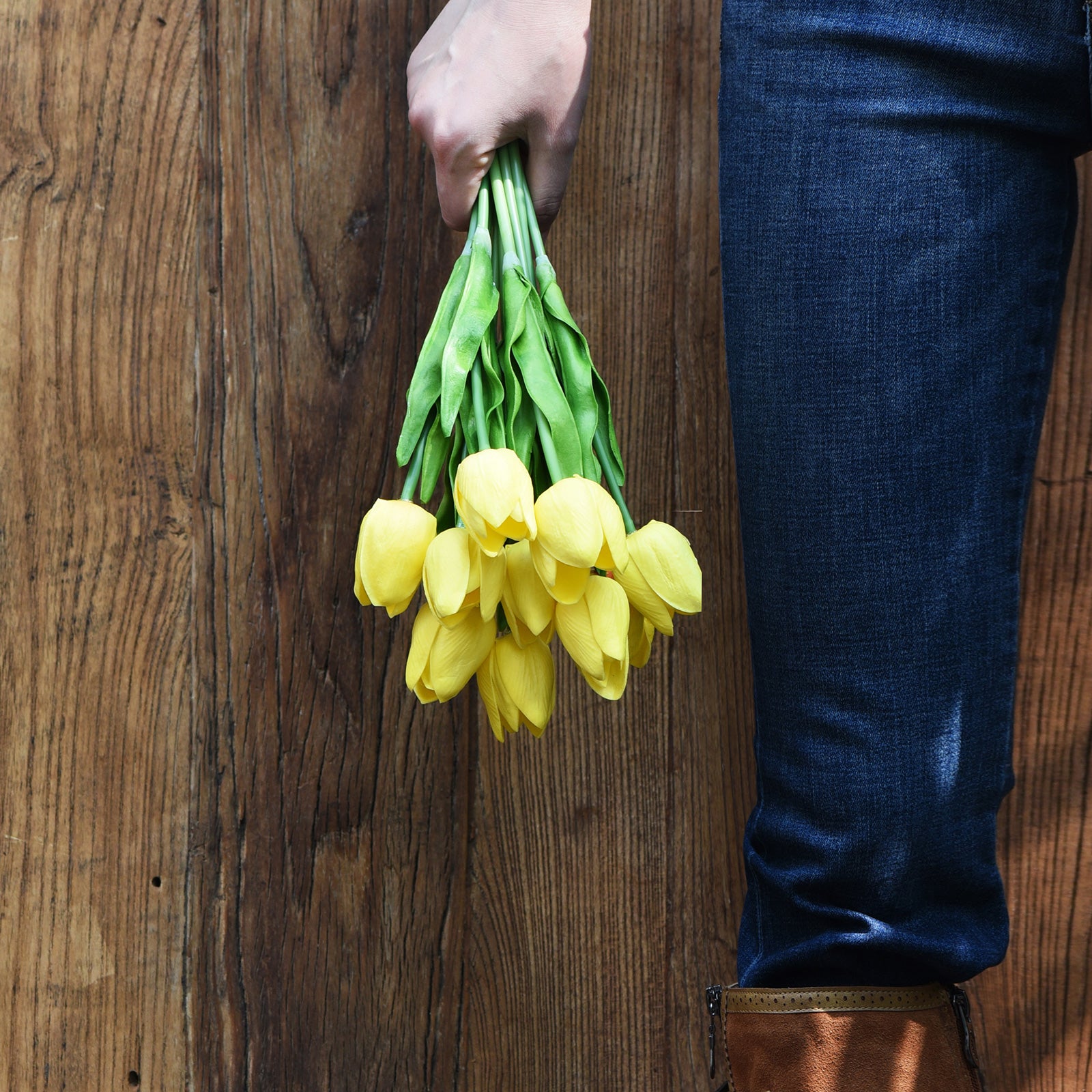 Yellow Real Touch Tulips Artificial Flowers Bouquet 10 Stems