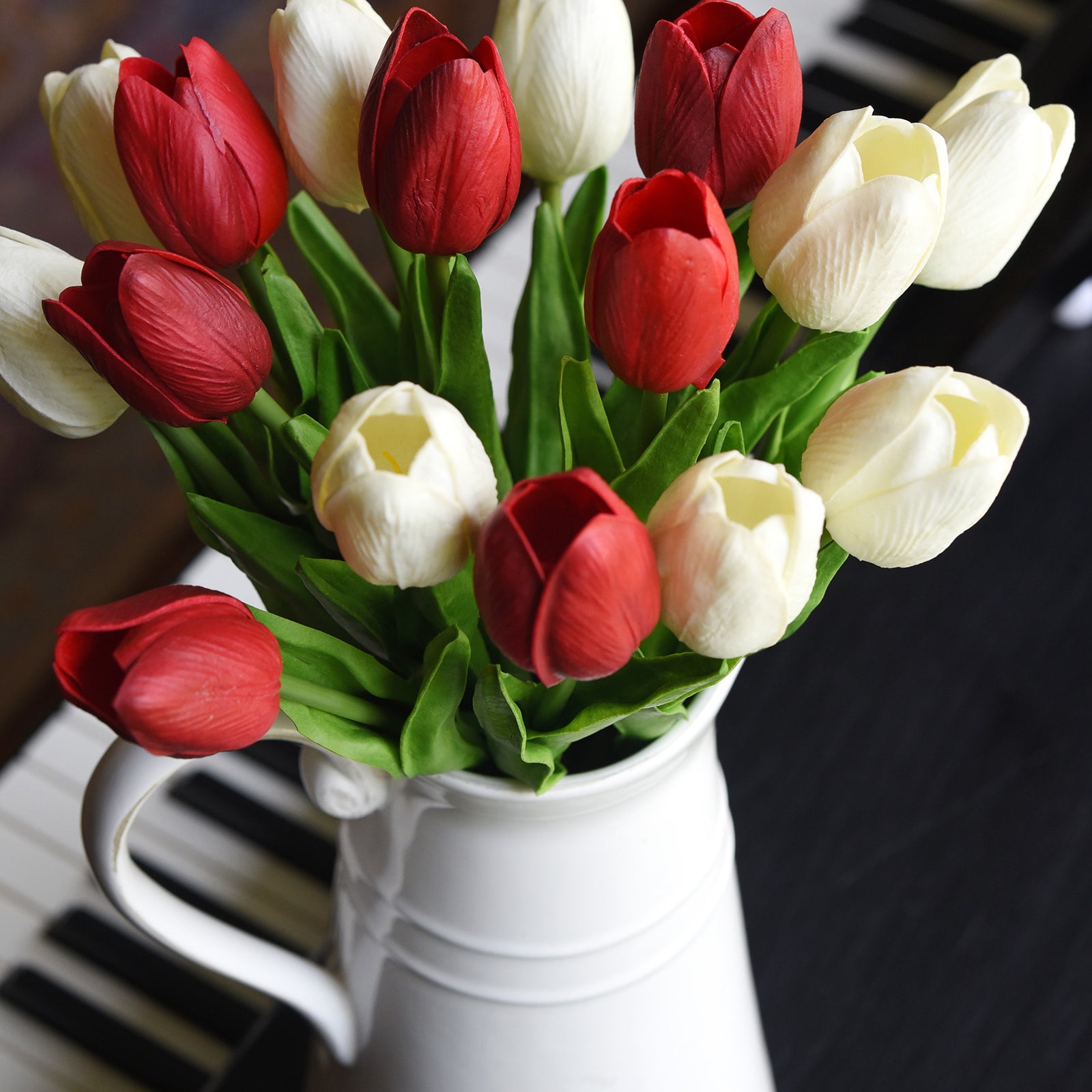 Dark Red Real Touch Tulips Artificial Flowers Bouquet 10 Stems