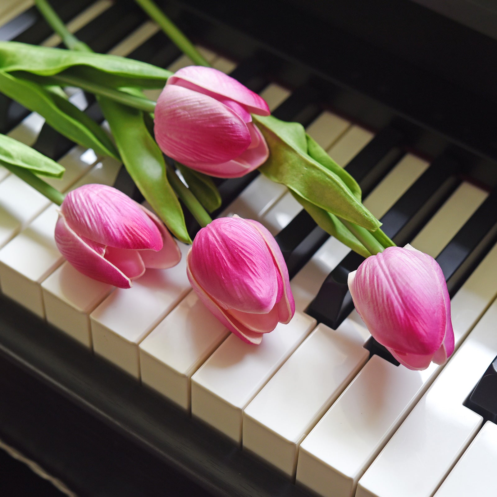 Magenta Pink Real Touch Tulips Artificial Flowers Bouquet 10 Stems