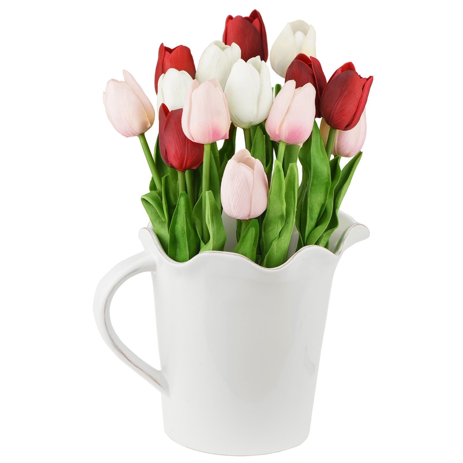 Mix Red and Pink Real Touch Tulips Artificial Flowers Bouquet 15 Stems