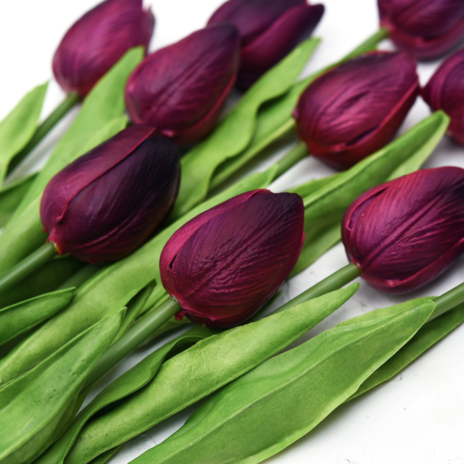 Dark Scarlet Real Touch Tulips Artificial Flowers Bouquet 10 Stems