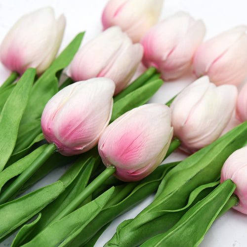 Light Pink Real Touch Tulips Artificial Flowers Bouquet 10 Stems