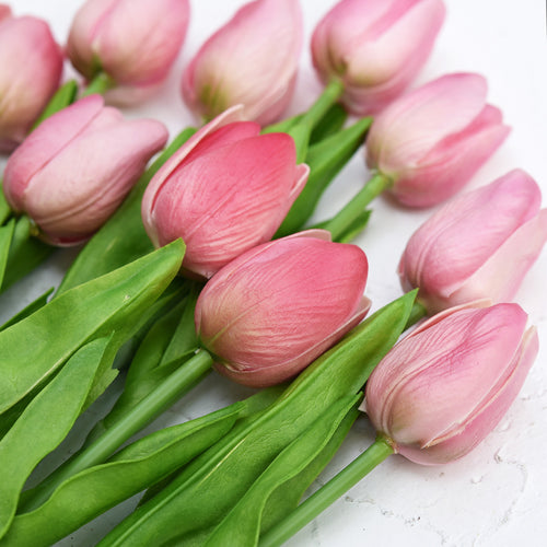 Pink Real Touch Tulips Artificial Flowers Bouquet 10 Stems