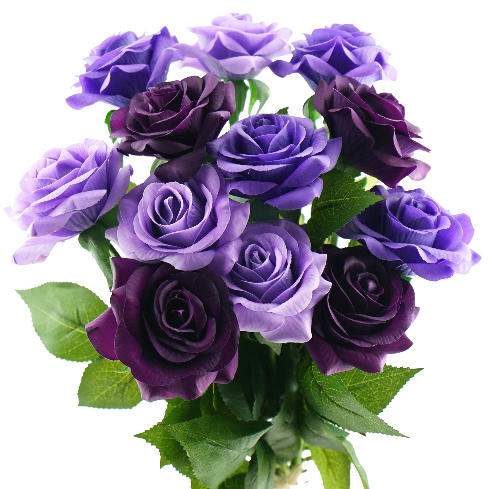Real Touch 12 Stems Purple Mix Silk Artificial Roses Flowers ‘Petals Feel and Look like Fresh Roses'