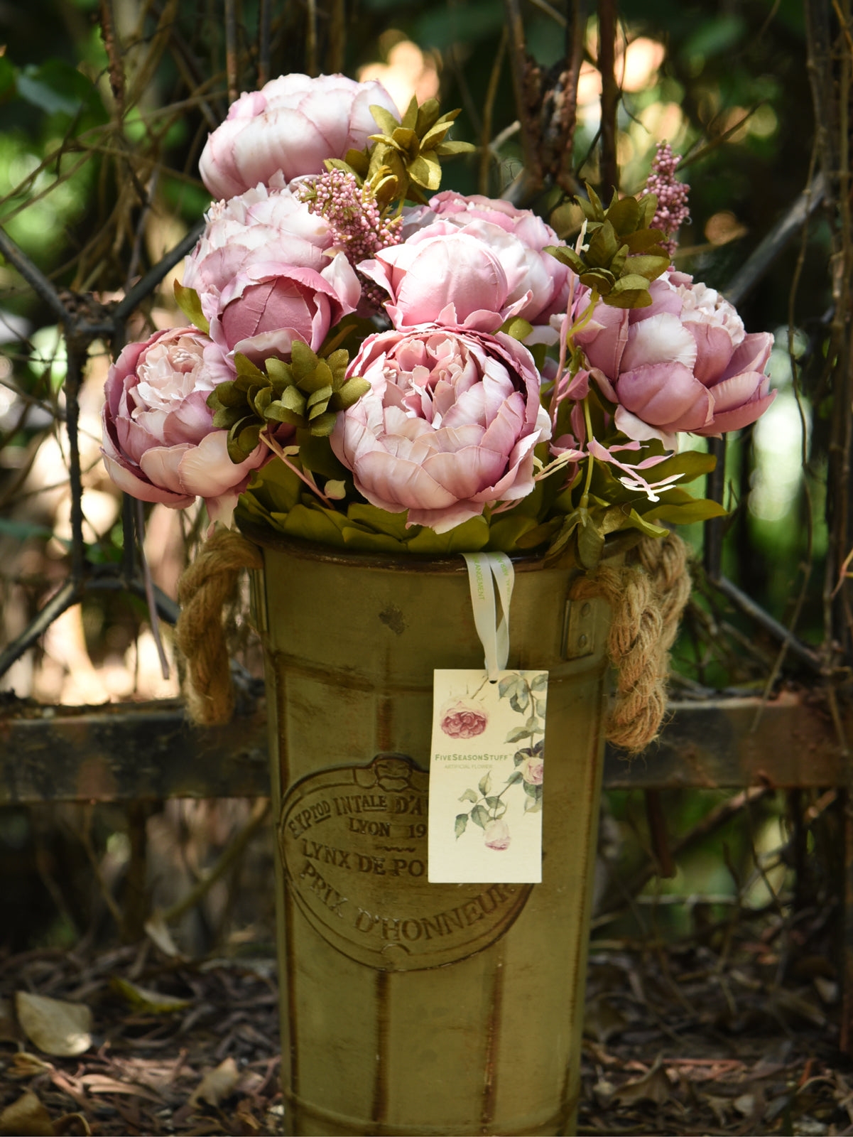 FiveSeasonStuff Cameo Brown Silk Peonies Artificial Flower Bouquet