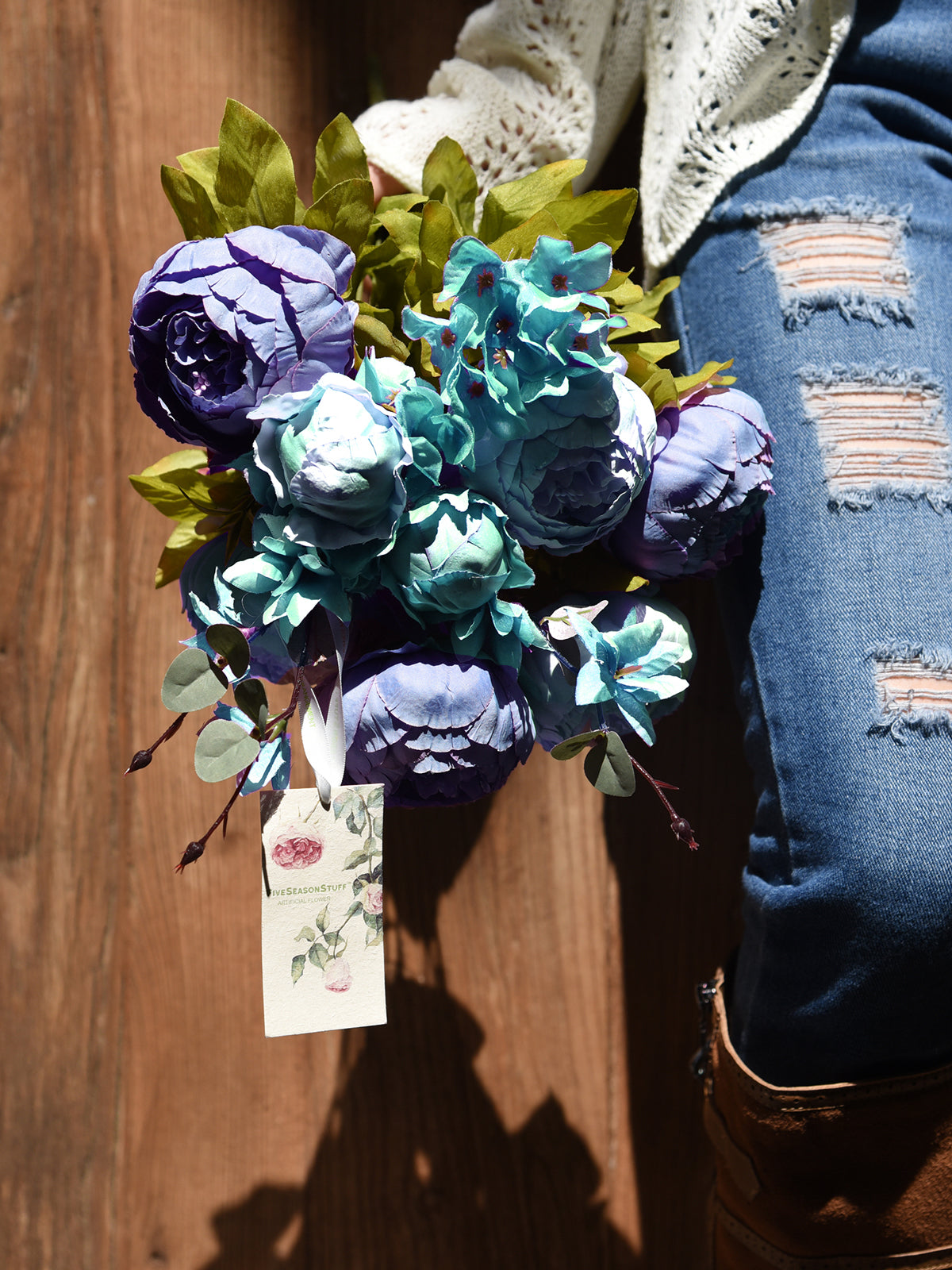Mixed Blue Silk Peonies Artificial Flower Bouquet