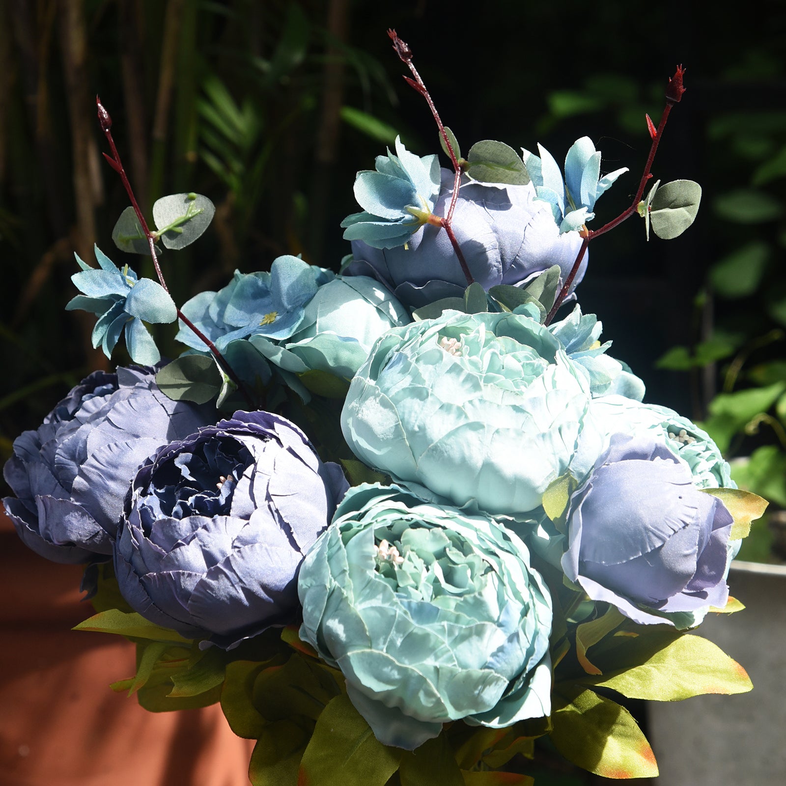Mixed Blue Silk Peonies Artificial Flower Bouquet