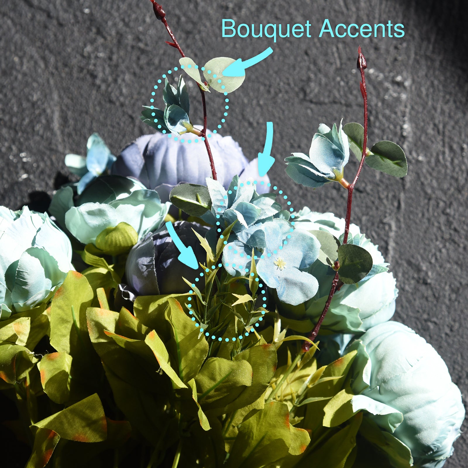 Mixed Blue Silk Peonies Artificial Flower Bouquet