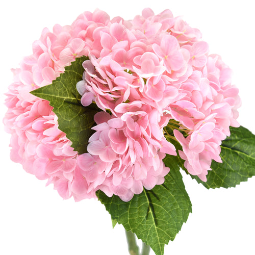 FiveSeasonStuff 2 Stems Real Touch Petals and Leaves Artificial Hydrangea Flowers Long Stem Floral Arrangement | for Wedding Bridal Party Home Décor DIY Floral Decoration (Pink)