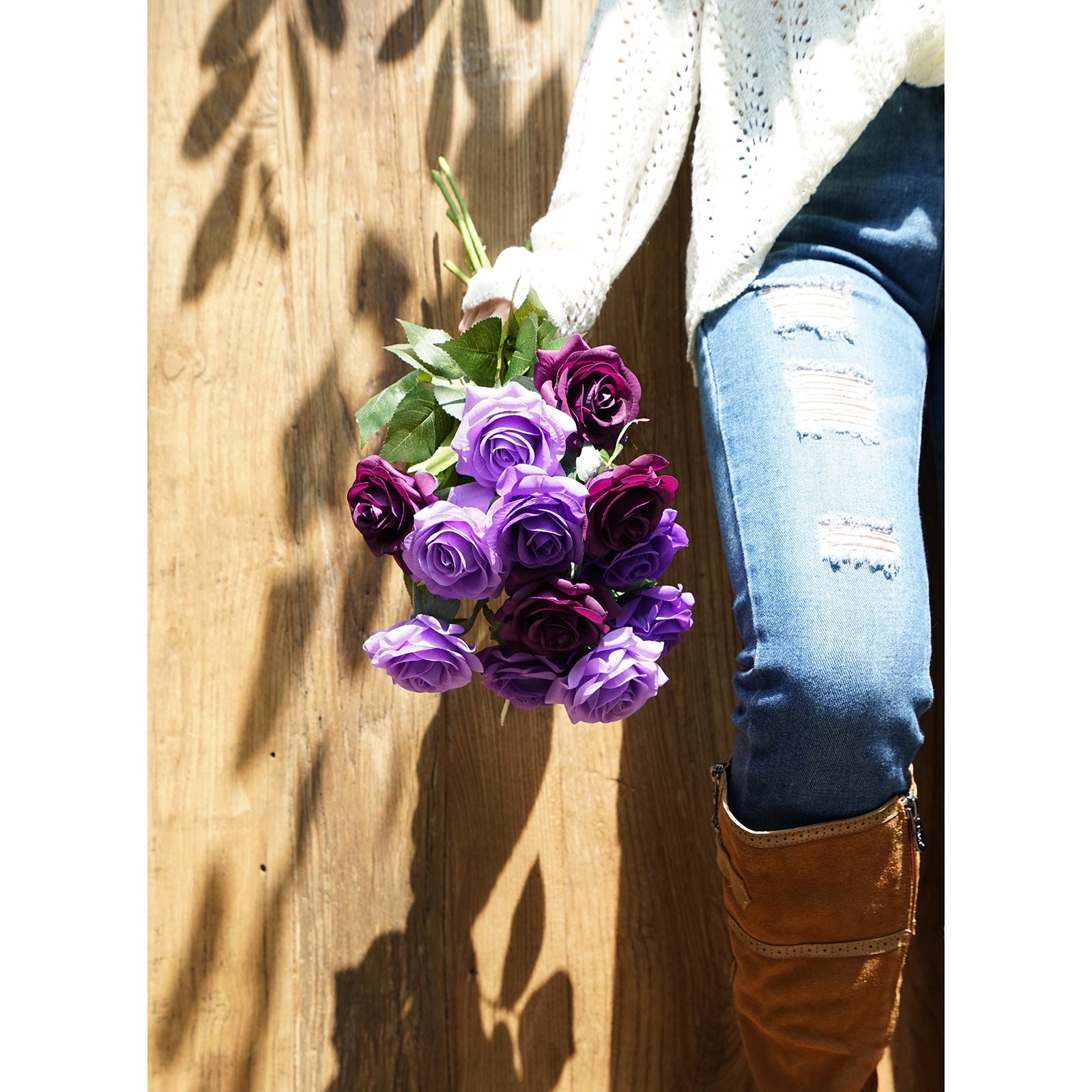 Real Touch 12 Stems Purple Mix Silk Artificial Roses Flowers ‘Petals Feel and Look like Fresh Roses'