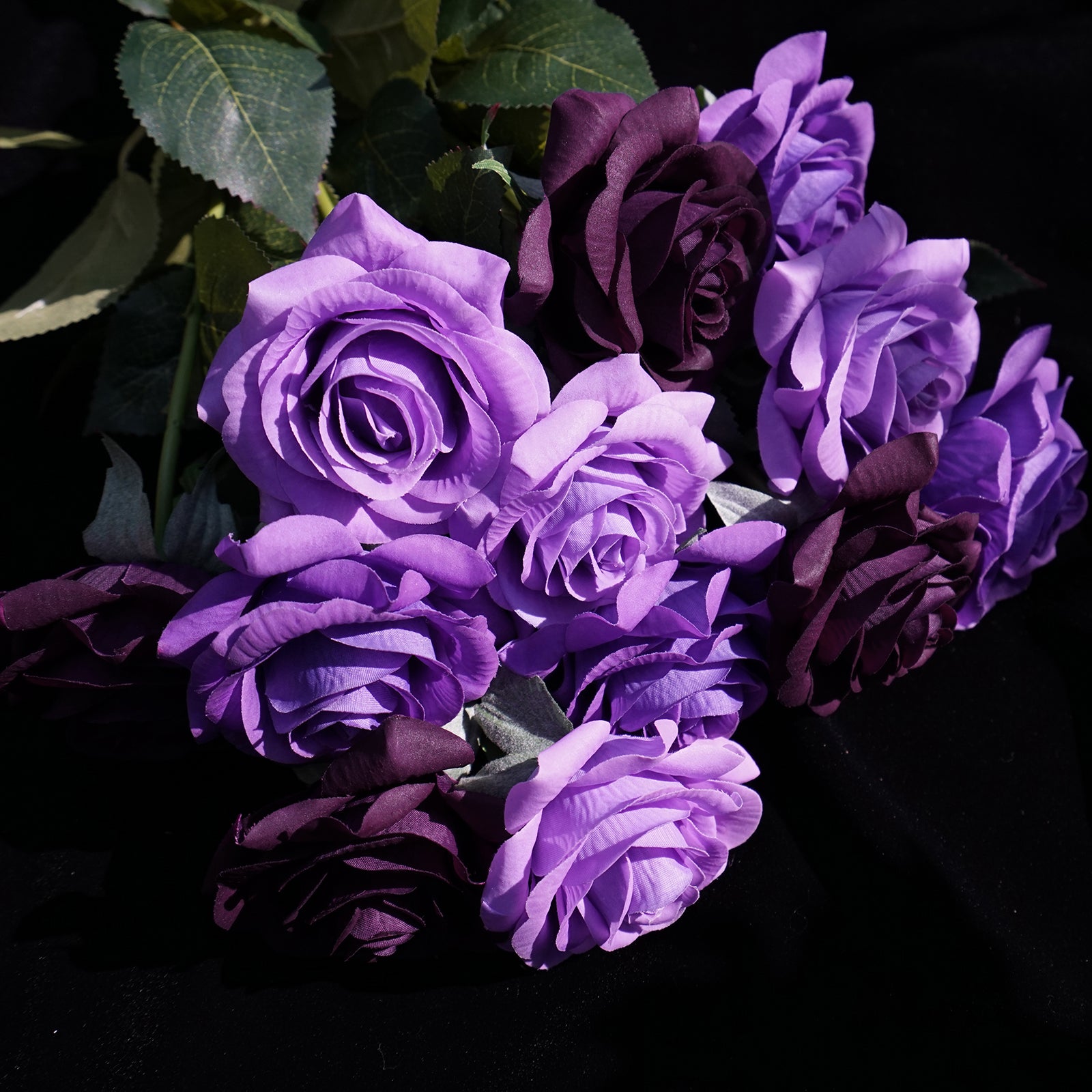 Real Touch 12 Stems Purple Mix Silk Artificial Roses Flowers ‘Petals Feel and Look like Fresh Roses'