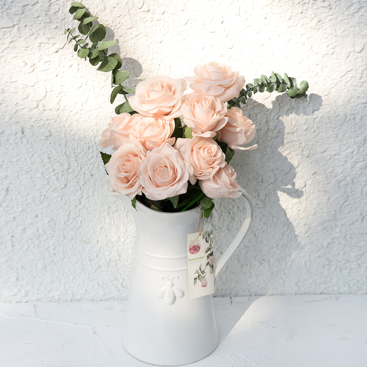 Real Touch 10 Stems Pale Champagne Pink Silk Artificial Roses Flowers ‘Petals Feel and Look like Fresh Roses