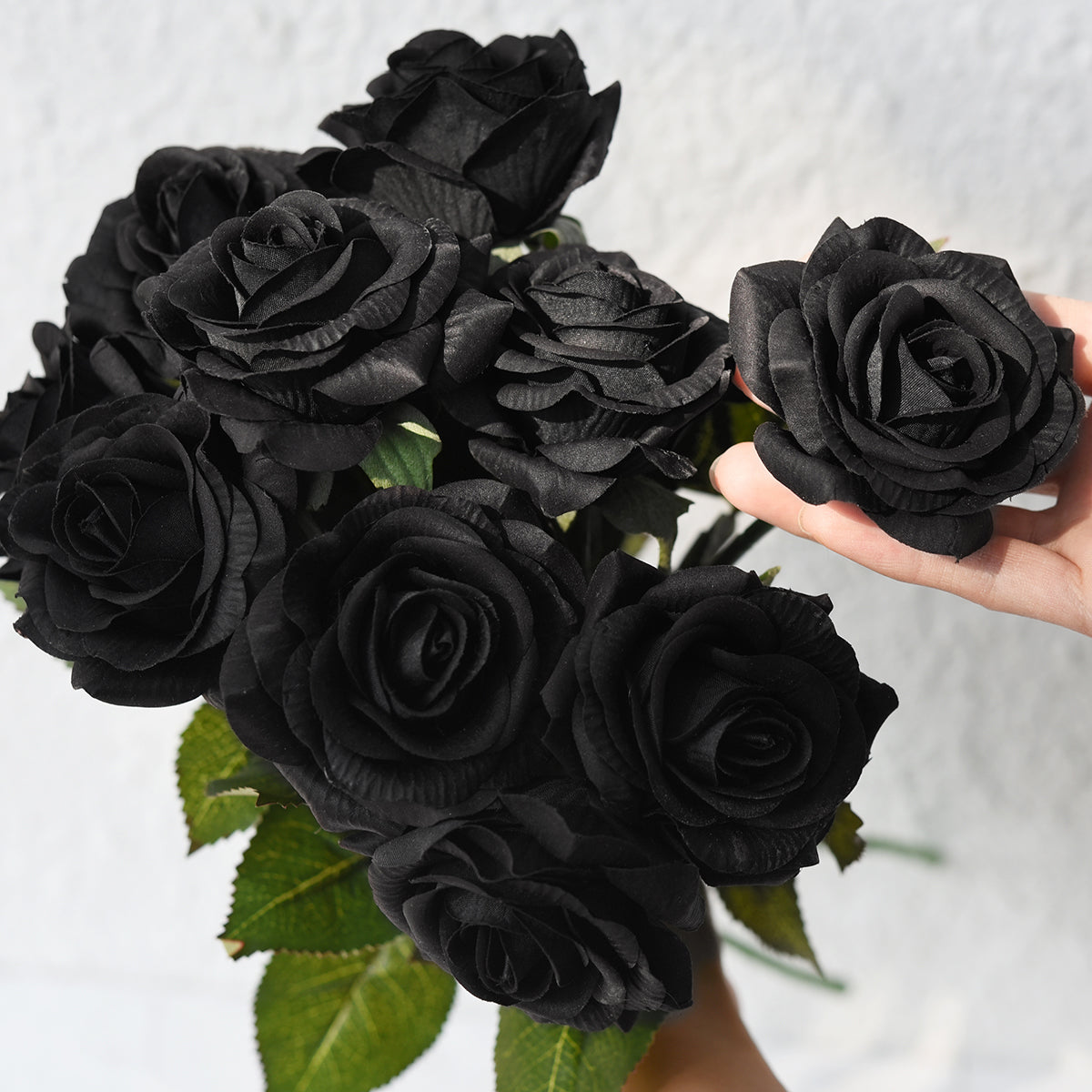 Real Touch 10 Stems Black Silk Artificial Roses Flowers ‘Petals Feel and Look like Fresh Roses