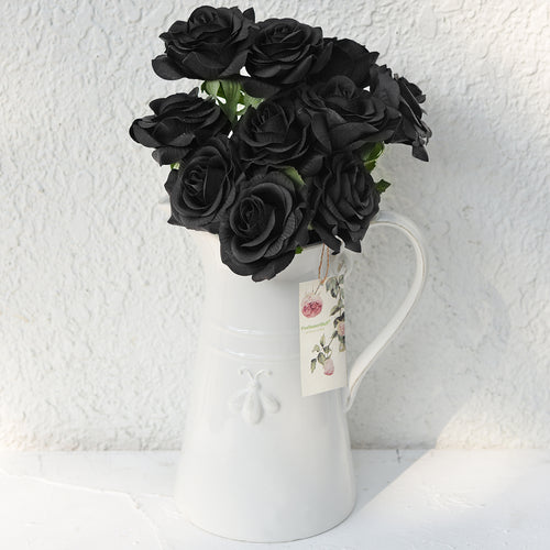 Real Touch 10 Stems Black Silk Artificial Roses Flowers ‘Petals Feel and Look like Fresh Roses