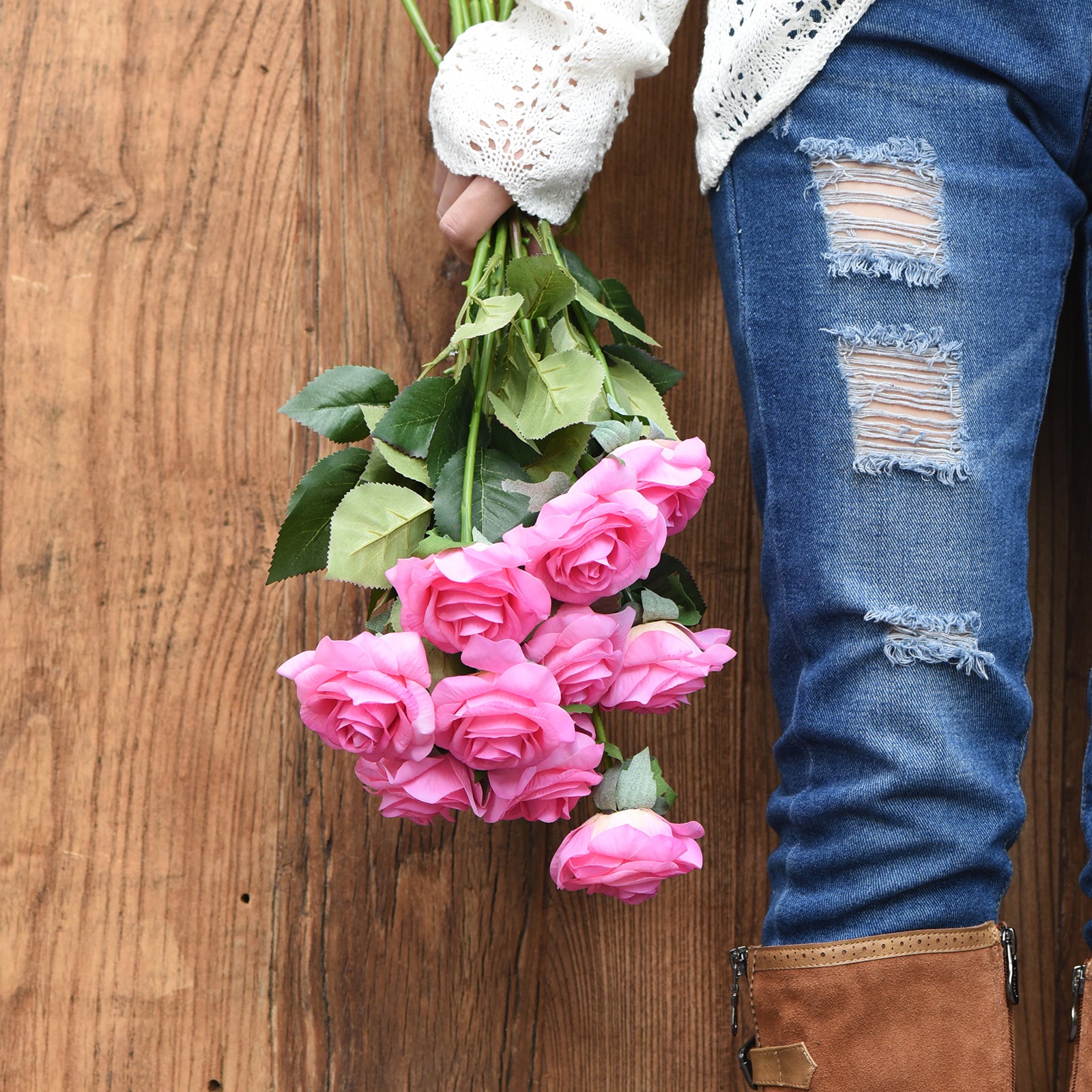 Magenta Real Touch Silk Artificial Flowers ‘Petals Feel and Look like Fresh Roses 10 Stems
