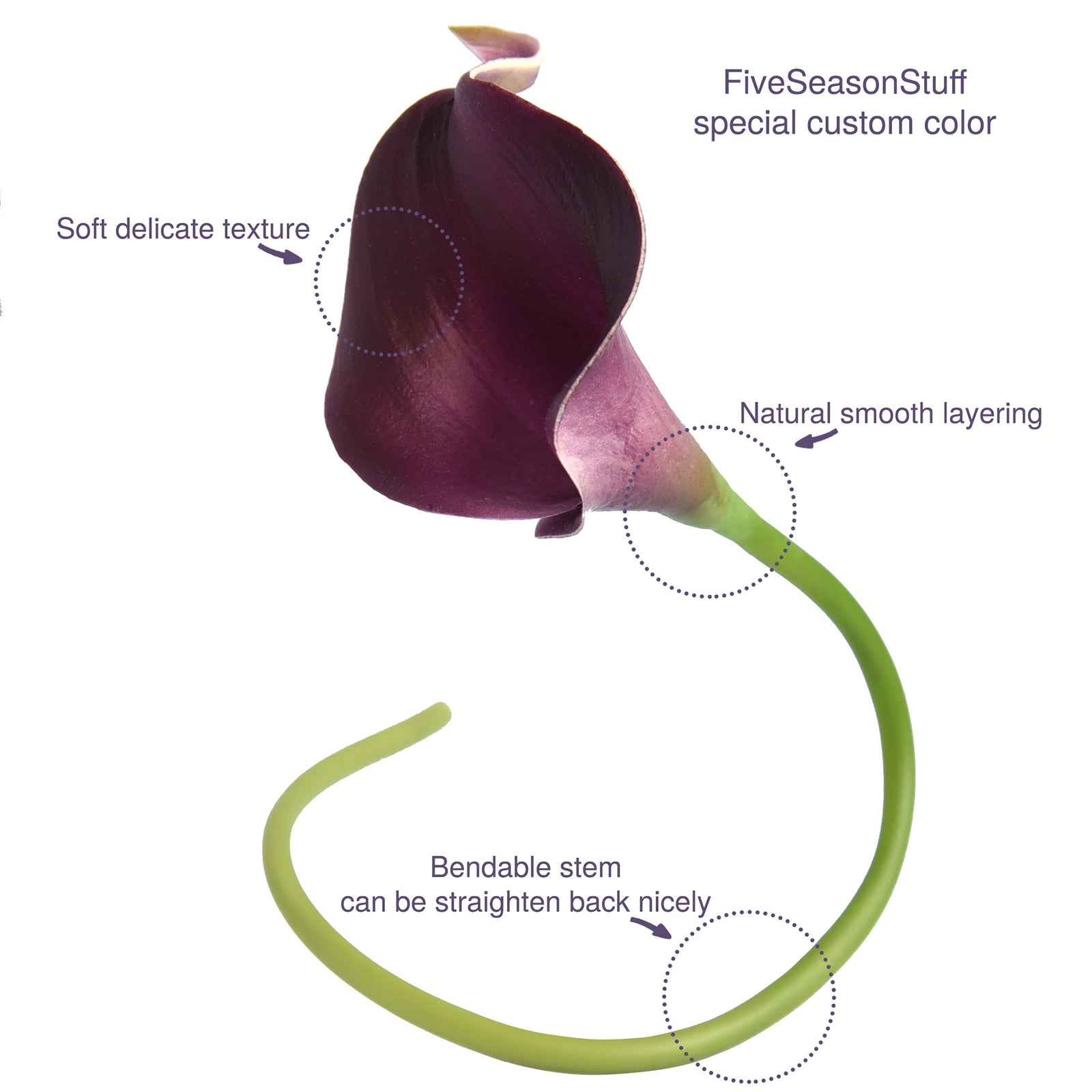 Deep Purple Real Touch Calla Lilies Artificial Flower Bouquet 10 Stems