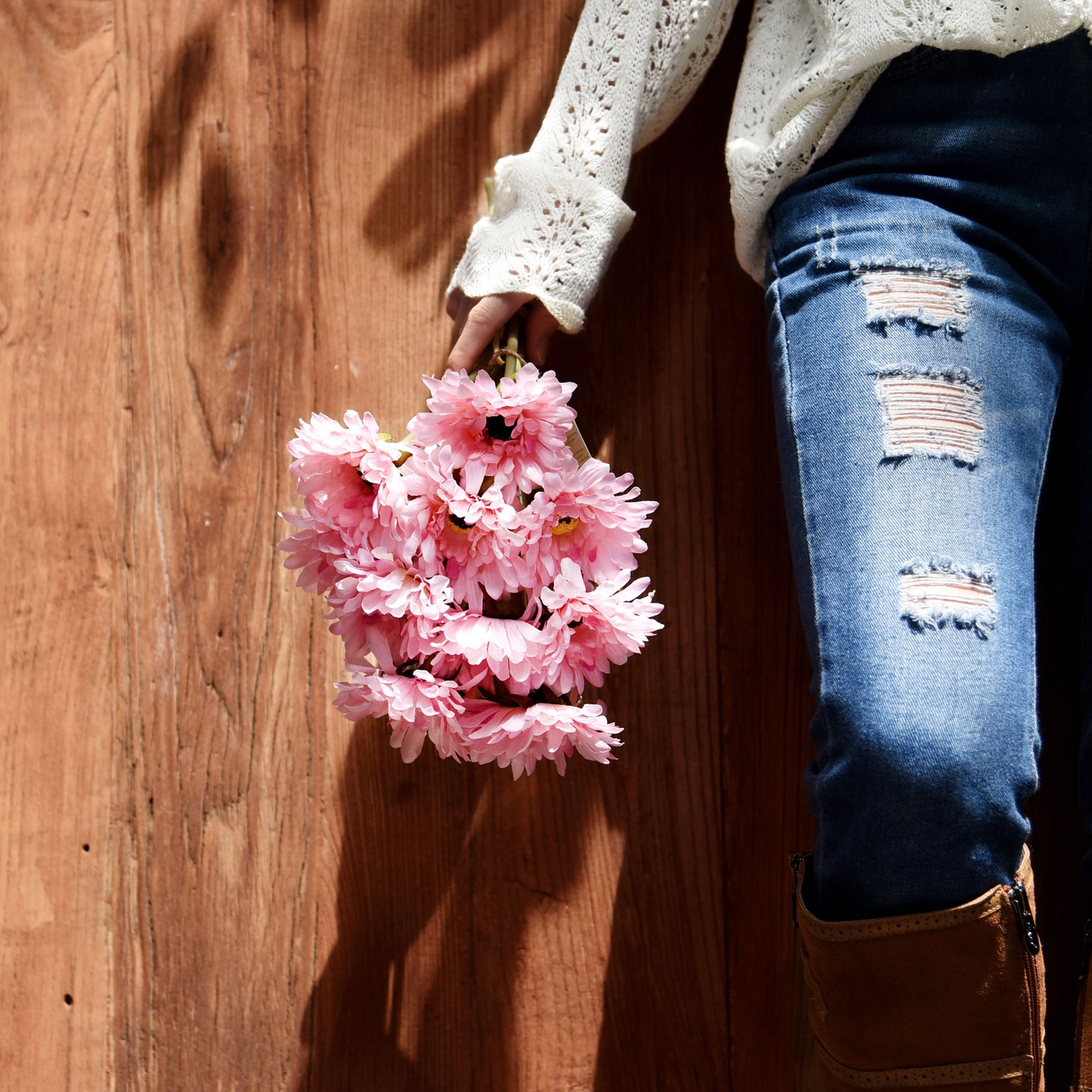 Pink silk gerbera flowers shown in an additional artificial flower product view.